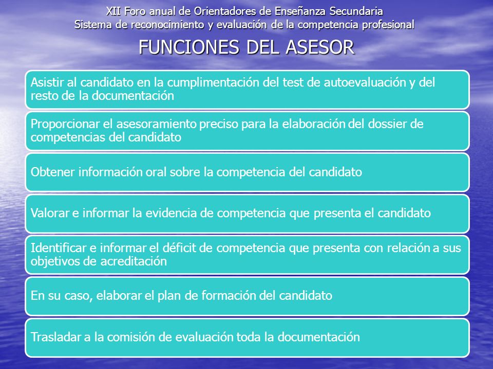 XII Foro anual de Orientadores de Enseñanza Secundaria Sistema de reconocimiento y evaluación de la competencia profesional