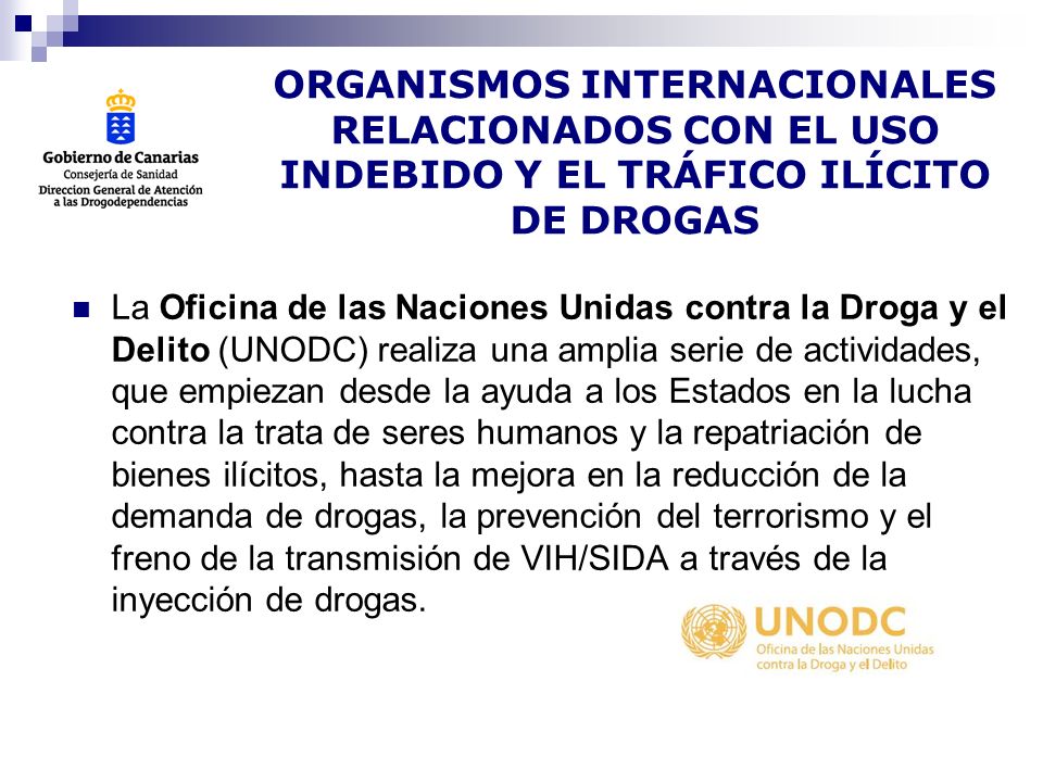 ORGANISMOS INTERNACIONALES RELACIONADOS CON EL USO INDEBIDO Y EL TRÁFICO ILÍCITO DE DROGAS