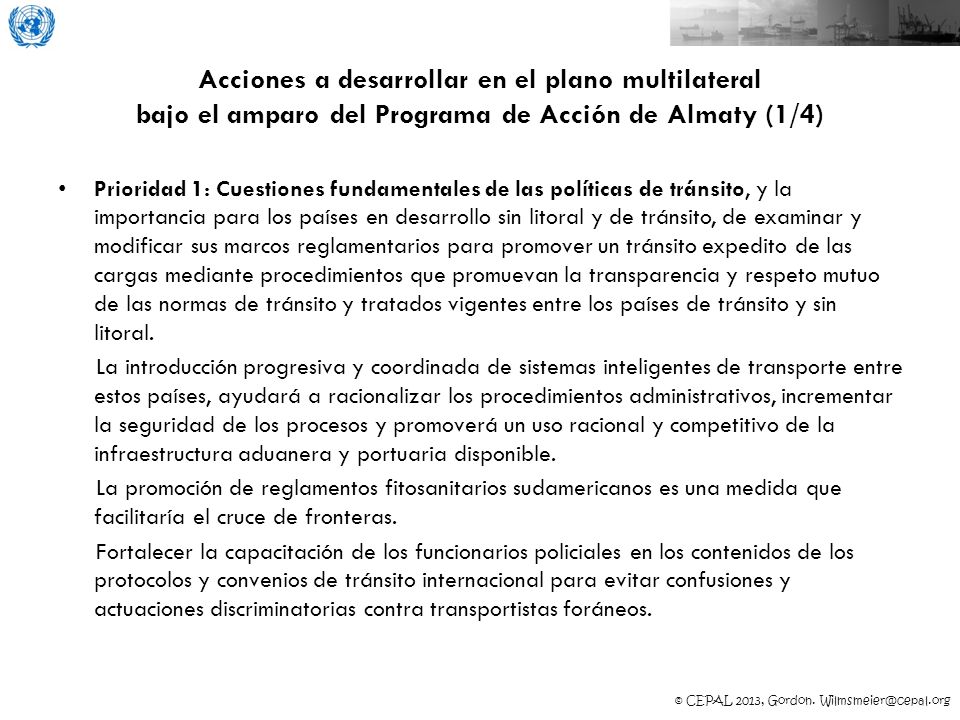 Acciones a desarrollar en el plano multilateral bajo el amparo del Programa de Acción de Almaty (1/4)