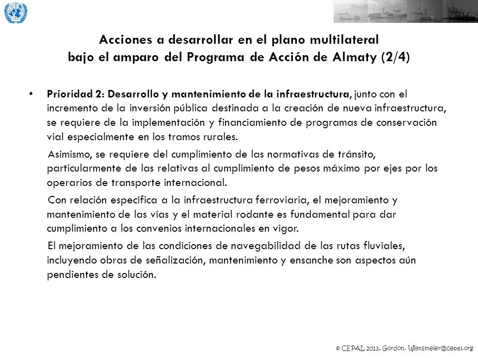 Acciones a desarrollar en el plano multilateral bajo el amparo del Programa de Acción de Almaty (2/4)