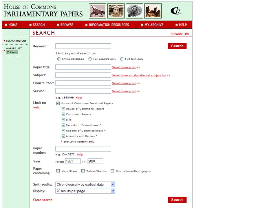 The search page presents different options and depending on the nature of your search you will want to use different fields.