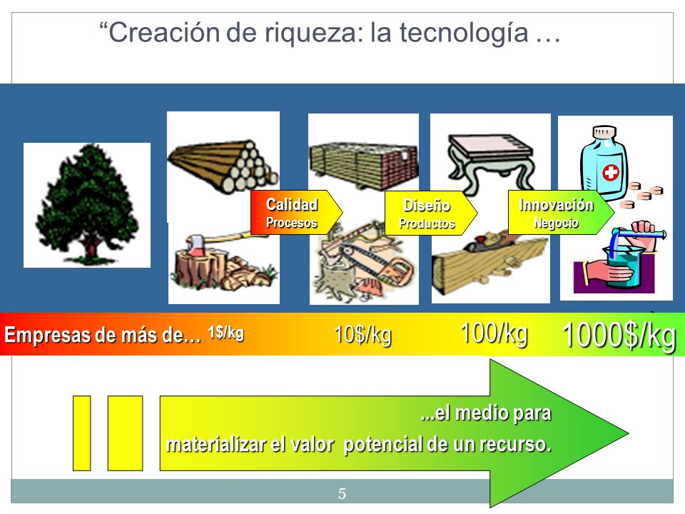 $ 1000$/kg Creación de riqueza: la tecnología … 100/kg 10$/kg
