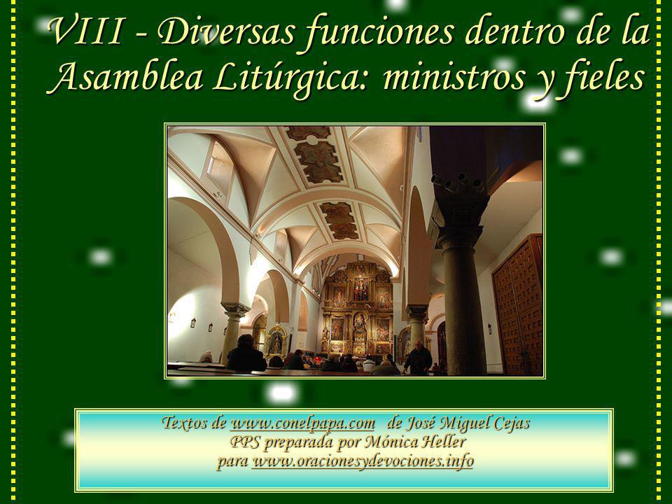 VIII - Diversas funciones dentro de la Asamblea Litúrgica: ministros y fieles