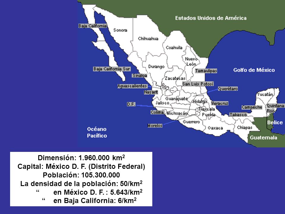 La densidad de la población: 50/km2 en Baja California: 6/km2