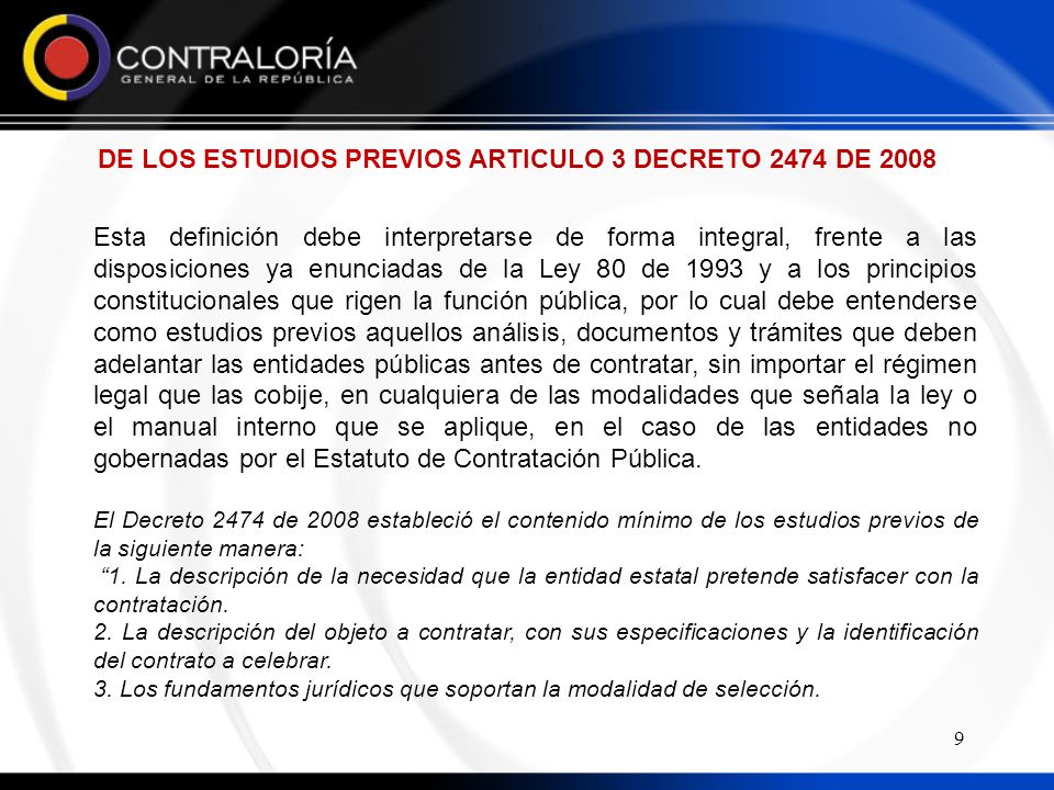 DE LOS ESTUDIOS PREVIOS ARTICULO 3 DECRETO 2474 DE 2008