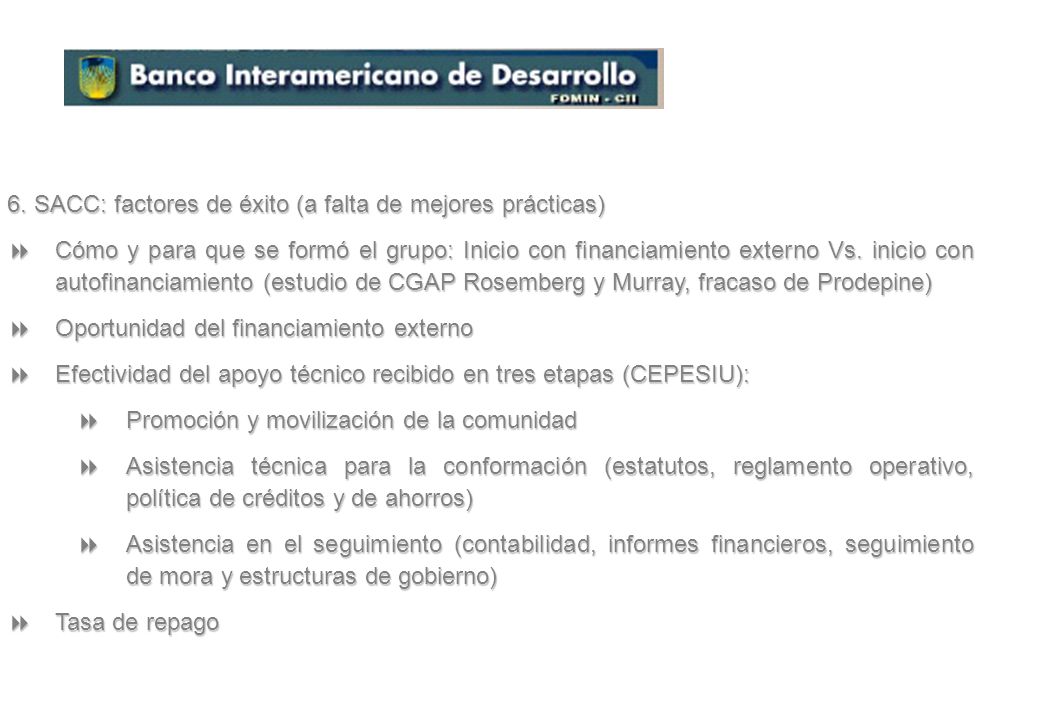 6. SACC: factores de éxito (a falta de mejores prácticas)