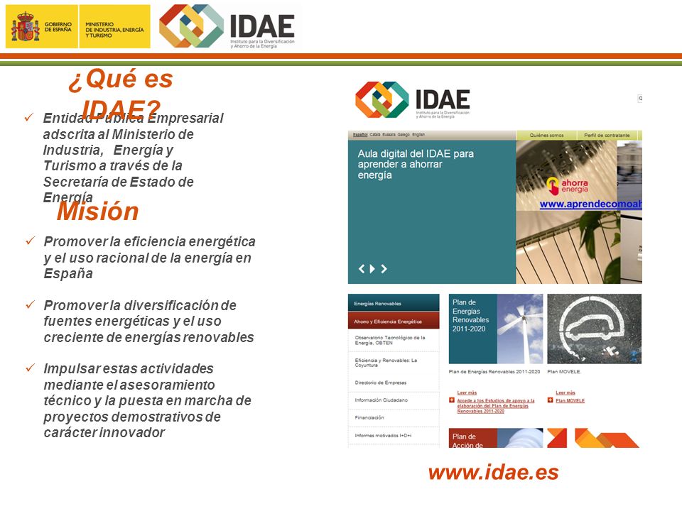 ¿Qué es IDAE Misión