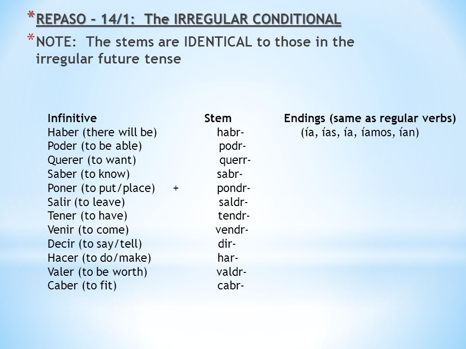 REPASO – 14/1: The IRREGULAR CONDITIONAL
