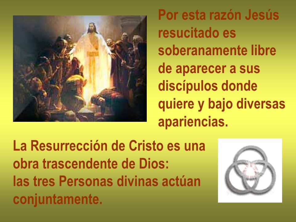 Por esta razón Jesús resucitado es. soberanamente libre. de aparecer a sus. discípulos donde. quiere y bajo diversas.