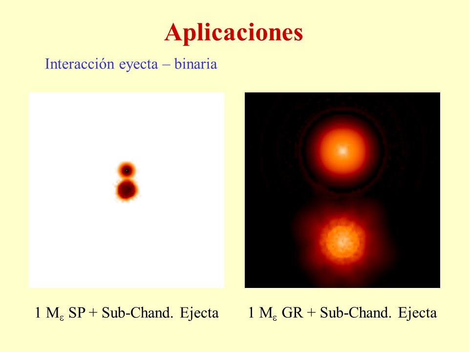 Aplicaciones Interacción eyecta – binaria 1 M SP + Sub-Chand. Ejecta