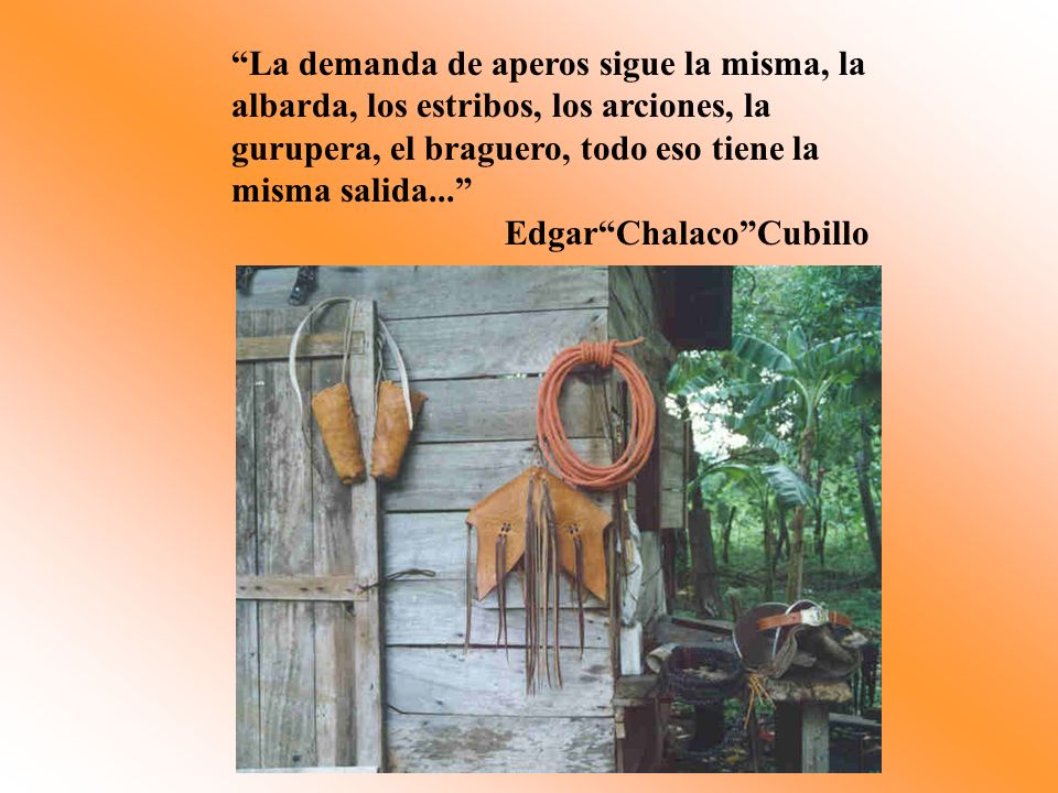 La demanda de aperos sigue la misma, la albarda, los estribos, los arciones, la gurupera, el braguero, todo eso tiene la misma salida...
