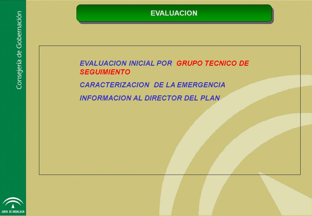 EVALUACION EVALUACION INICIAL POR GRUPO TECNICO DE SEGUIMIENTO. CARACTERIZACION DE LA EMERGENCIA.