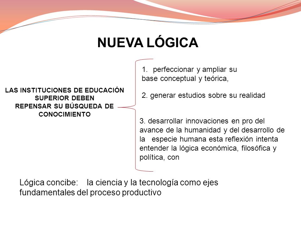 NUEVA LÓGICA perfeccionar y ampliar su. base conceptual y teórica, LAS INSTITUCIONES DE EDUCACIÓN SUPERIOR DEBEN.