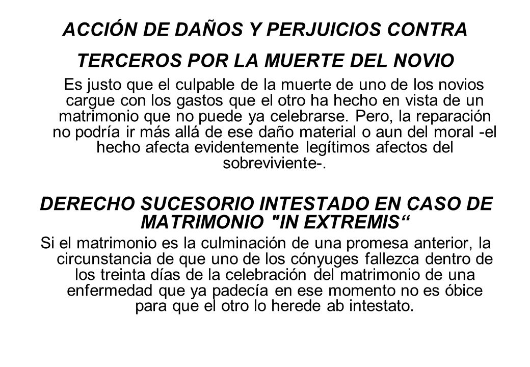 ACCIÓN DE DAÑOS Y PERJUICIOS CONTRA TERCEROS POR LA MUERTE DEL NOVIO