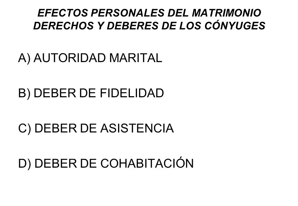 EFECTOS PERSONALES DEL MATRIMONIO DERECHOS Y DEBERES DE LOS CÓNYUGES