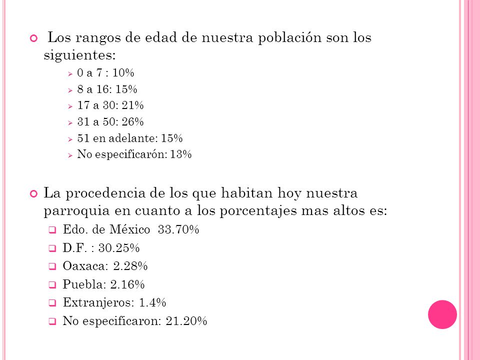 Los rangos de edad de nuestra población son los siguientes: