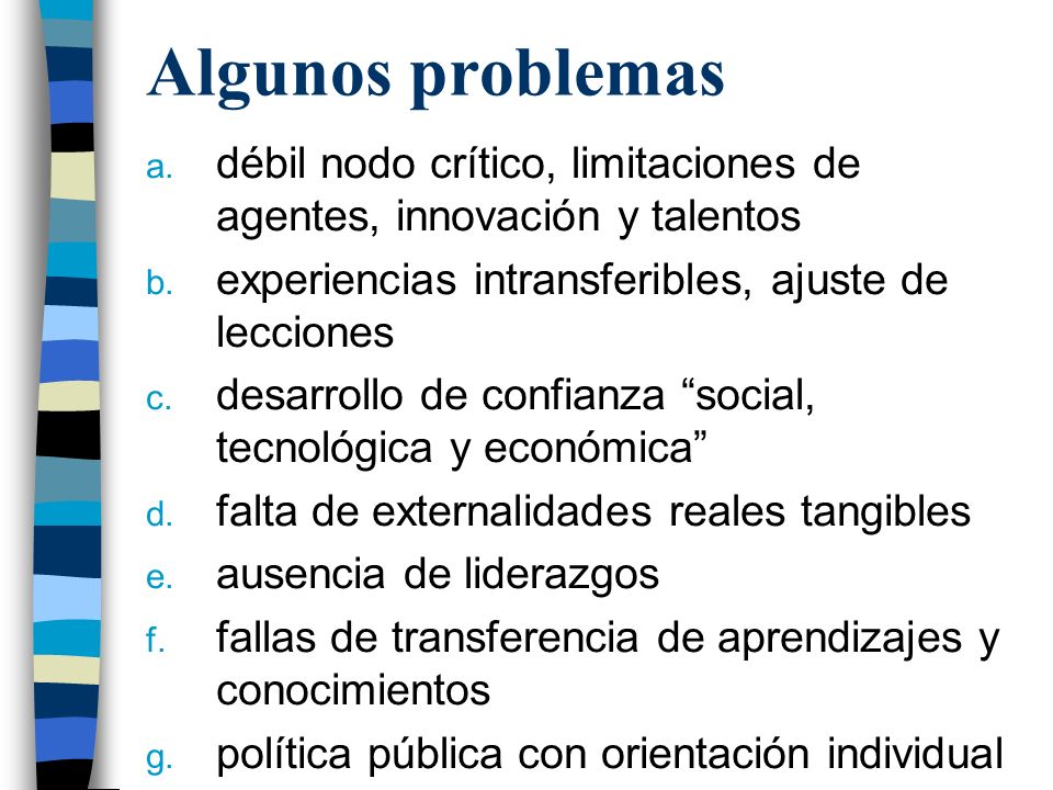 Algunos problemas débil nodo crítico, limitaciones de agentes, innovación y talentos. experiencias intransferibles, ajuste de lecciones.