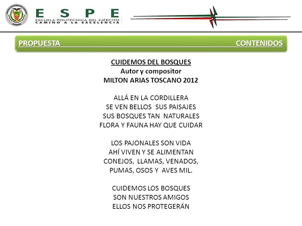 PROPUESTA CONTENIDOS CUIDEMOS DEL BOSQUES Autor y compositor