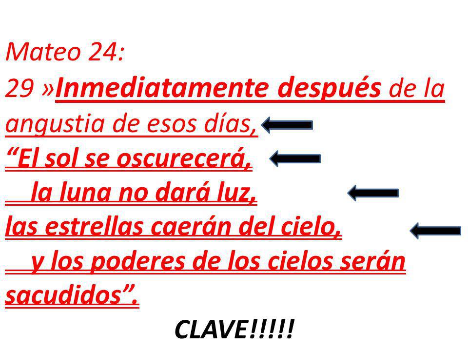 Mateo 24: 29 »Inmediatamente después de la angustia de esos días, El sol se oscurecerá, la luna no dará luz,
