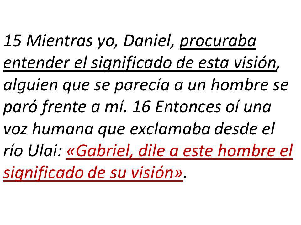 15 Mientras yo, Daniel, procuraba entender el significado de esta visión, alguien que se parecía a un hombre se paró frente a mí.