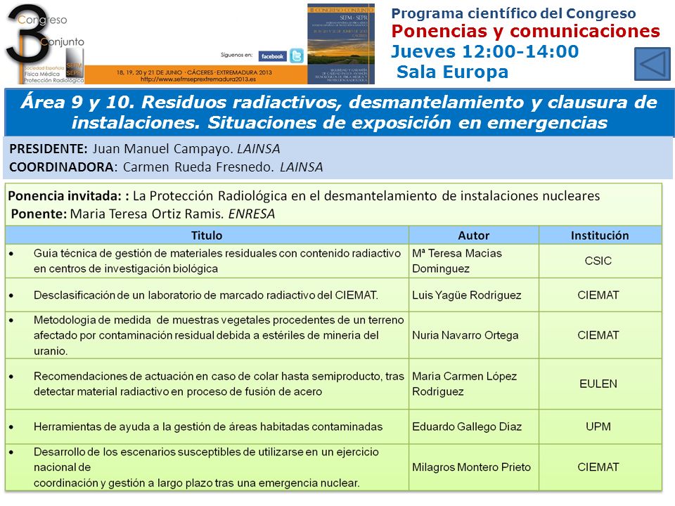 Programa científico del Congreso Ponencias y comunicaciones Jueves 12:00-14:00 Sala Europa