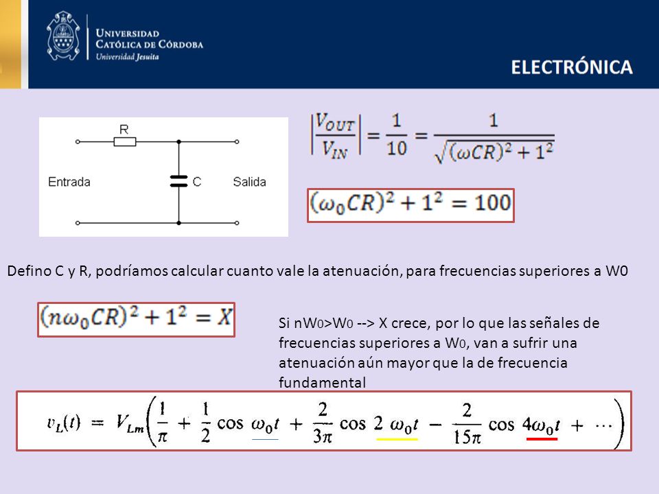 Defino C y R, podríamos calcular cuanto vale la atenuación, para frecuencias superiores a W0