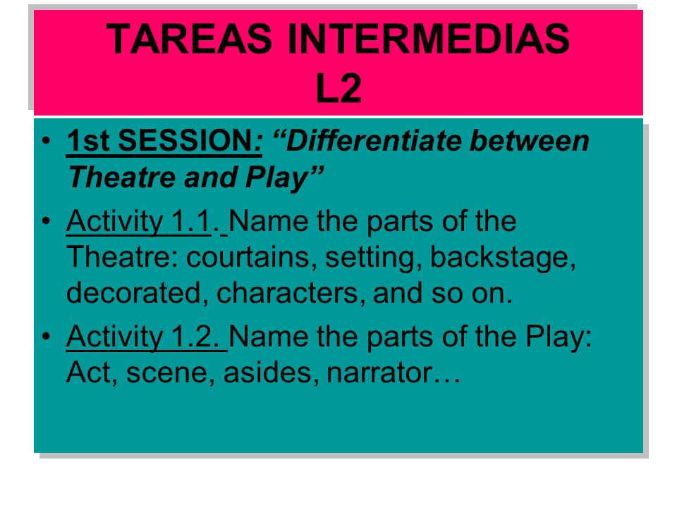 TAREAS INTERMEDIAS L2 1st SESSION: Differentiate between Theatre and Play