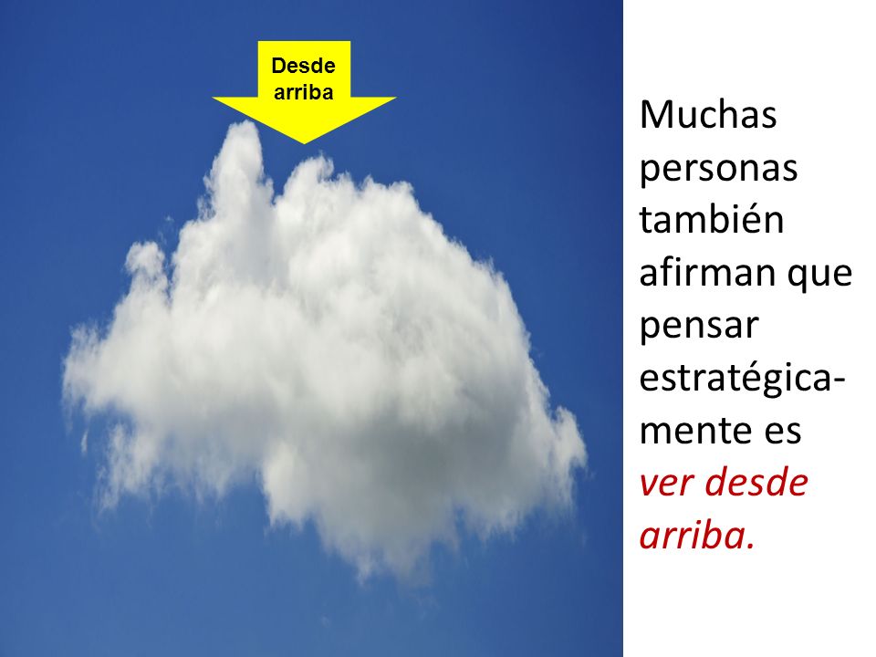 Desde arriba Muchas personas también afirman que pensar estratégica-mente es ver desde arriba.