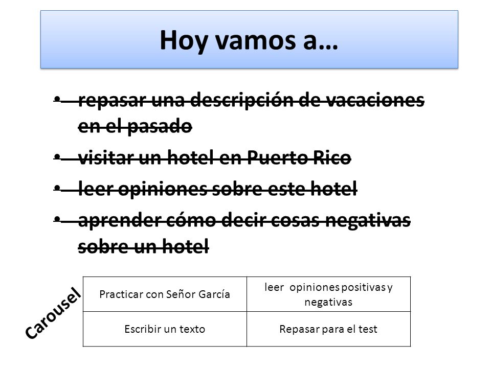 Hoy vamos a… repasar una descripción de vacaciones en el pasado