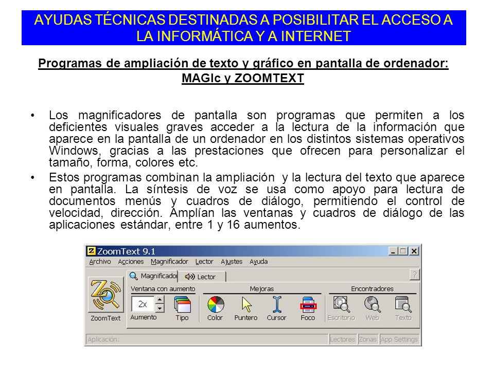 Programas de ampliación de texto y gráfico en pantalla de ordenador:
