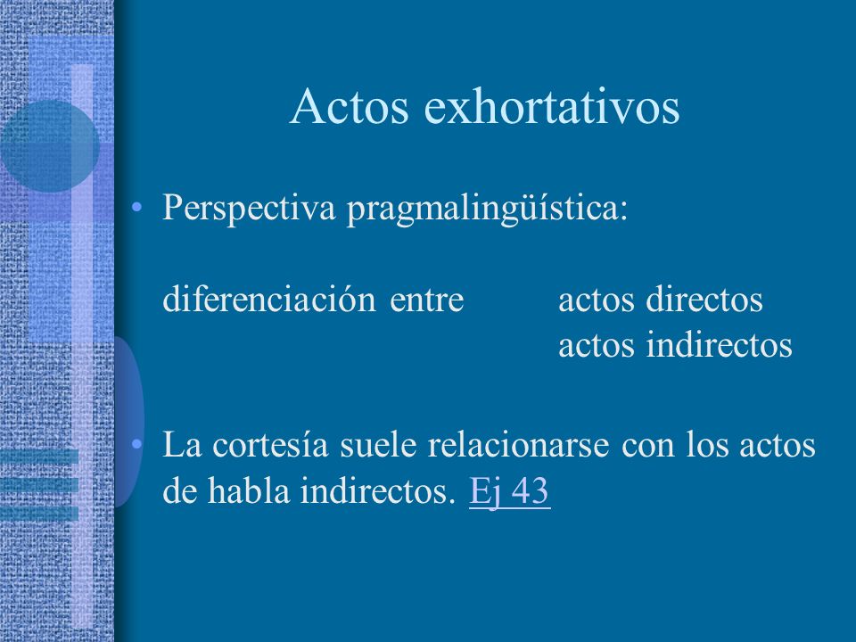 Actos exhortativos Perspectiva pragmalingüística: diferenciación entre actos directos actos indirectos.