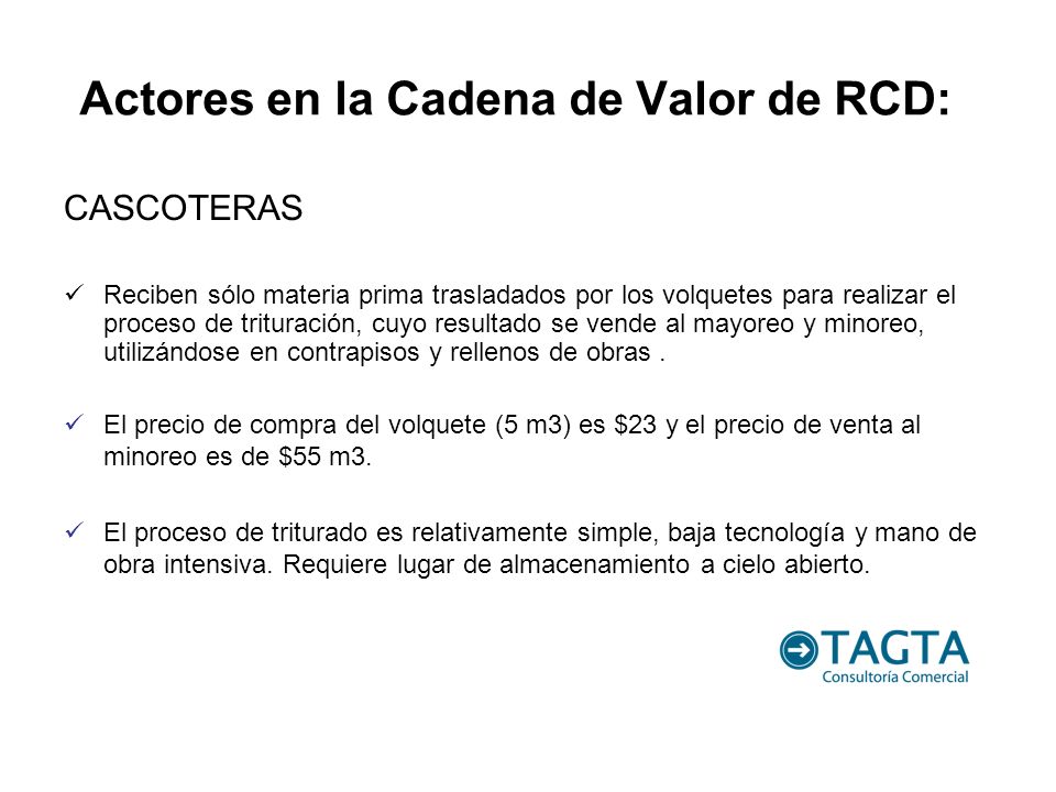 Actores en la Cadena de Valor de RCD:
