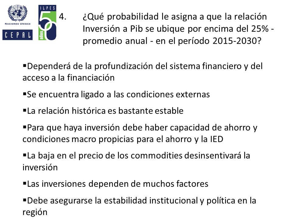 ¿Qué probabilidad le asigna a que la relación Inversión a Pib se ubique por encima del 25% - promedio anual - en el período