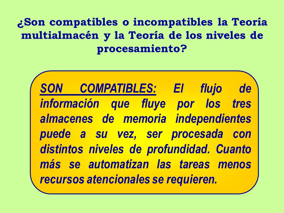 ¿Son compatibles o incompatibles la Teoría multialmacén y la Teoría de los niveles de procesamiento