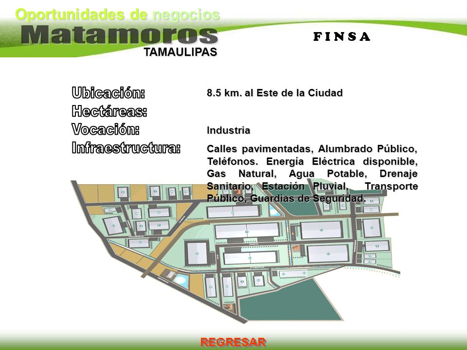 Ubicación: Hectáreas: Vocación: Infraestructura: F I N S A REGRESAR