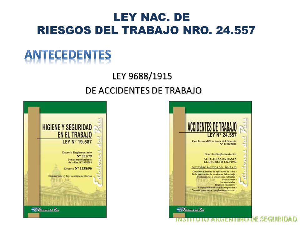 ANTECEDENTES LEY NAC. DE RIESGOS DEL TRABAJO NRO LEY 9688/1915
