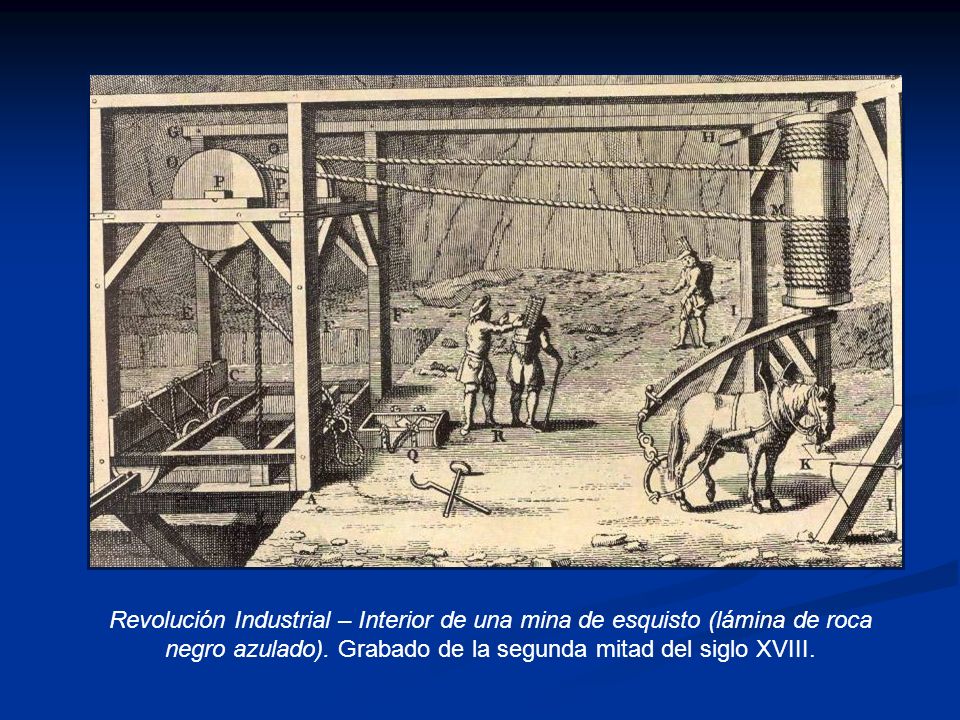 Revolución Industrial – Interior de una mina de esquisto (lámina de roca negro azulado).