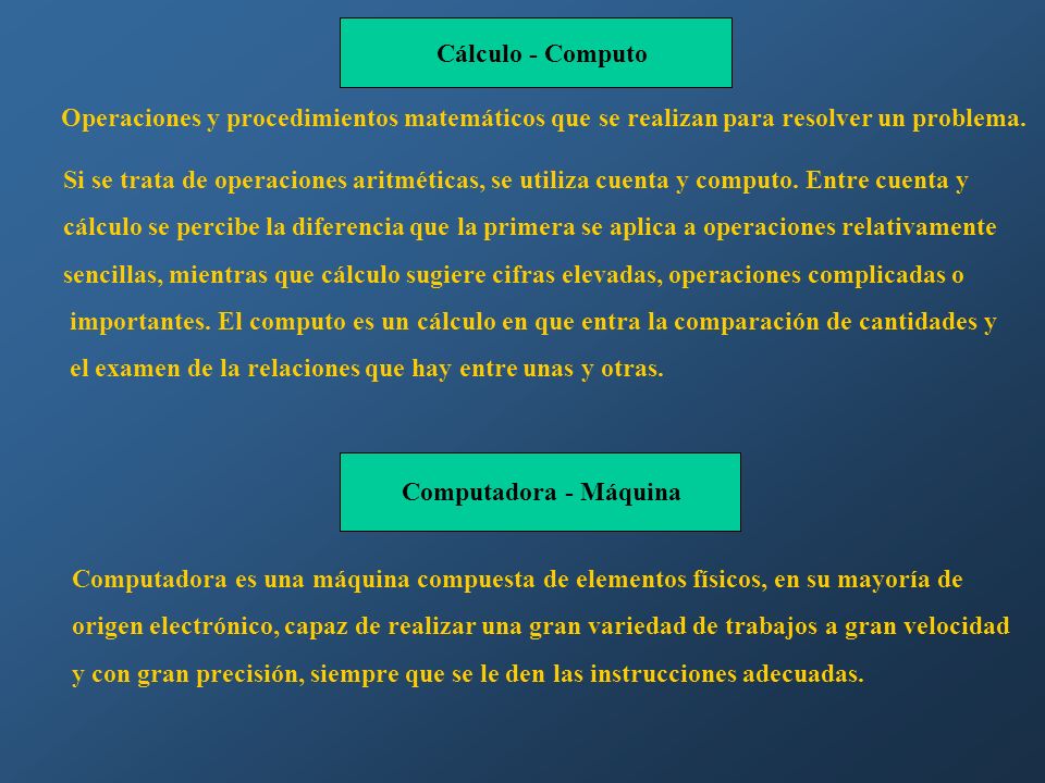 Cálculo - Computo Operaciones y procedimientos matemáticos que se realizan para resolver un problema.