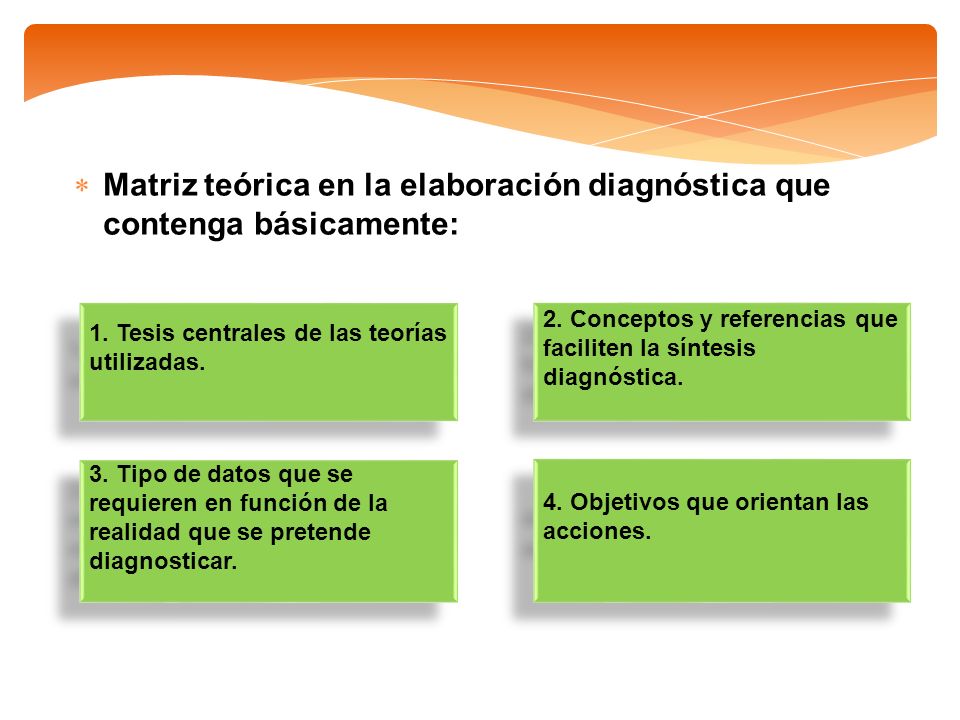 Matriz teórica en la elaboración diagnóstica que contenga básicamente: