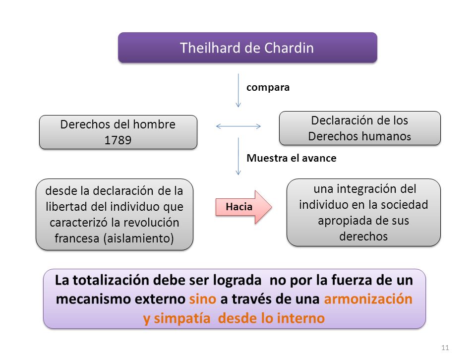 Theilhard de Chardin compara. Declaración de los Derechos humanos. Derechos del hombre Muestra el avance.