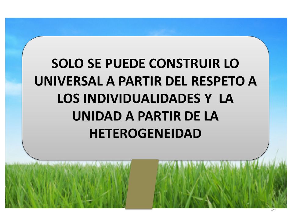 SOLO SE PUEDE CONSTRUIR LO UNIVERSAL A PARTIR DEL RESPETO A LOS INDIVIDUALIDADES Y LA UNIDAD A PARTIR DE LA HETEROGENEIDAD