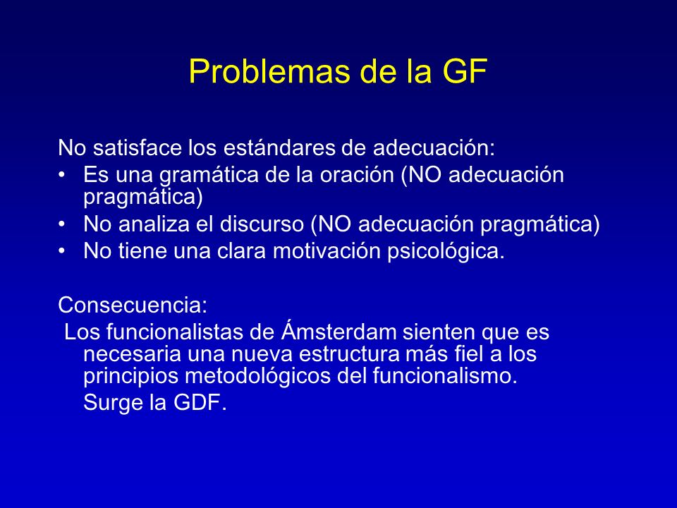 Problemas de la GF No satisface los estándares de adecuación: