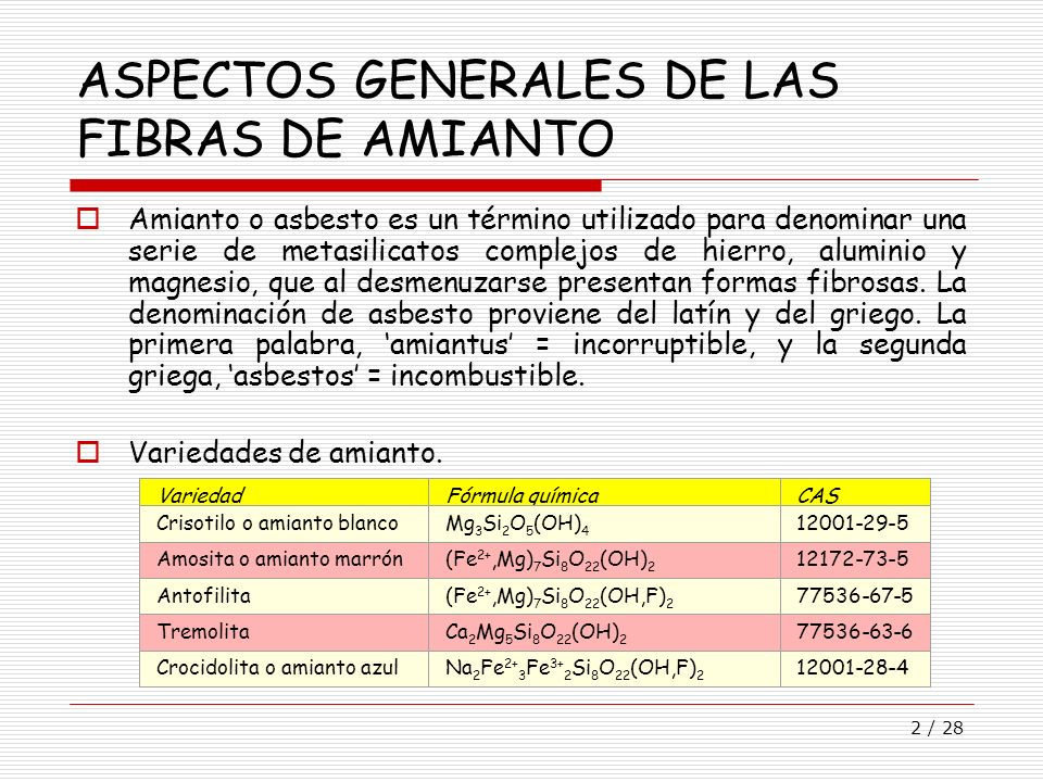 ASPECTOS GENERALES DE LAS FIBRAS DE AMIANTO