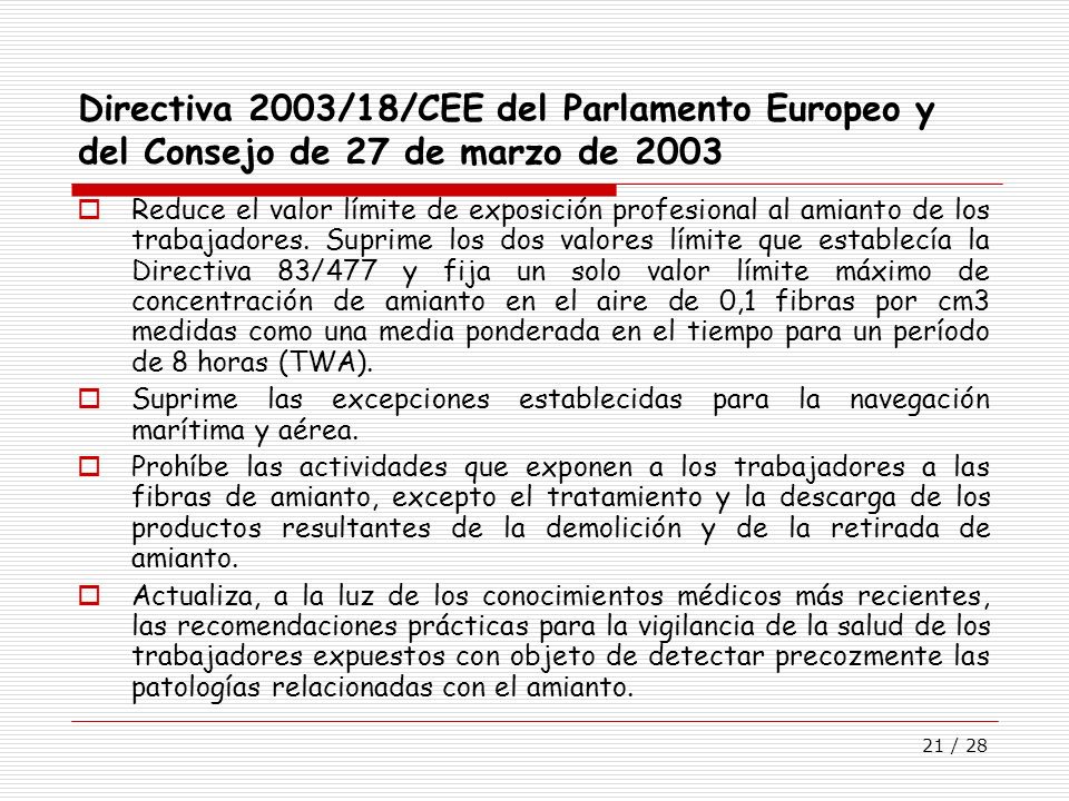 Directiva 2003/18/CEE del Parlamento Europeo y del Consejo de 27 de marzo de 2003