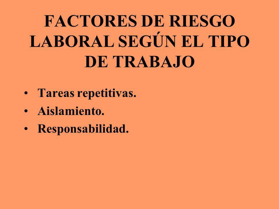FACTORES DE RIESGO LABORAL SEGÚN EL TIPO DE TRABAJO