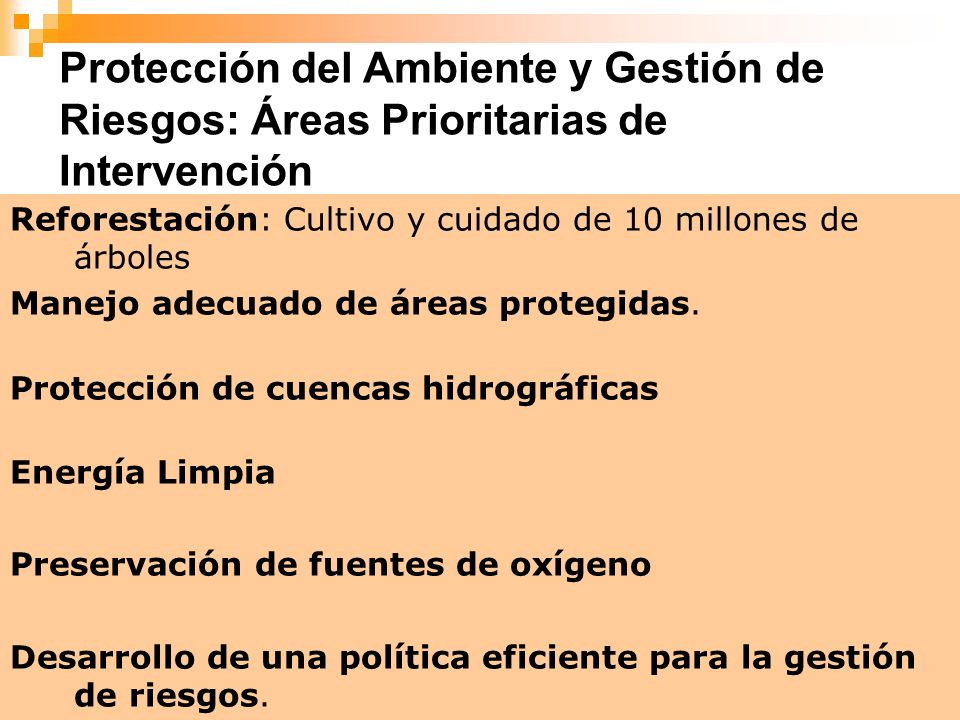 Protección del Ambiente y Gestión de Riesgos: Áreas Prioritarias de Intervención