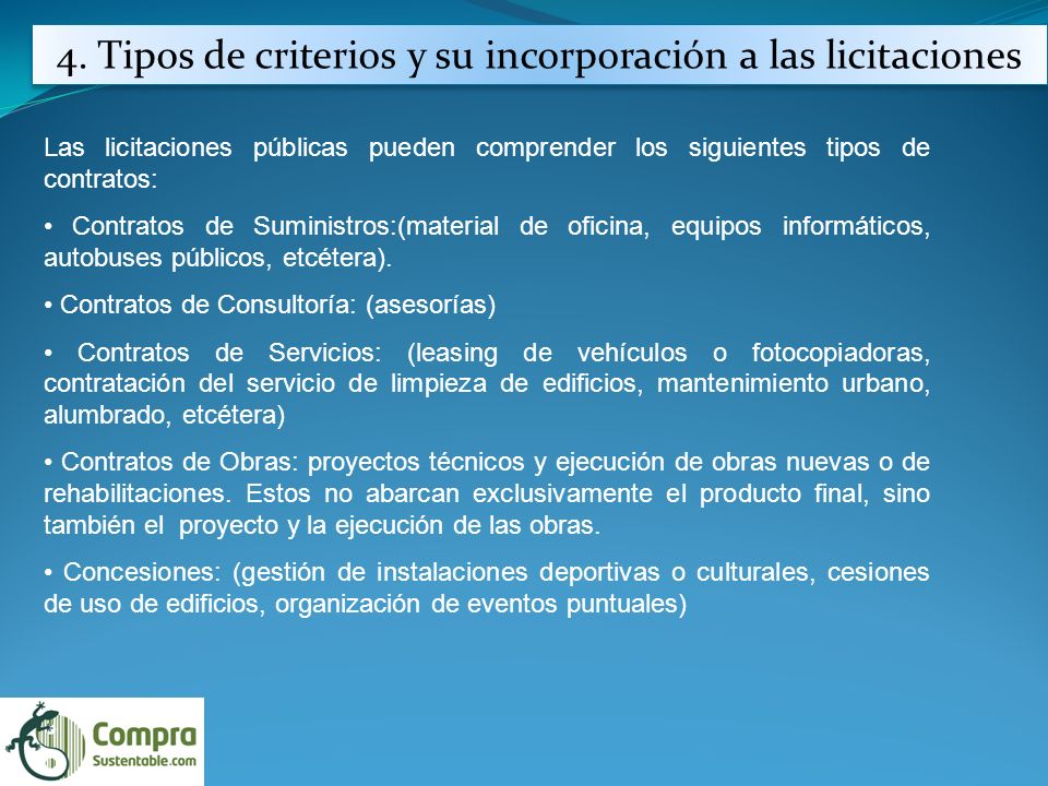 4. Tipos de criterios y su incorporación a las licitaciones