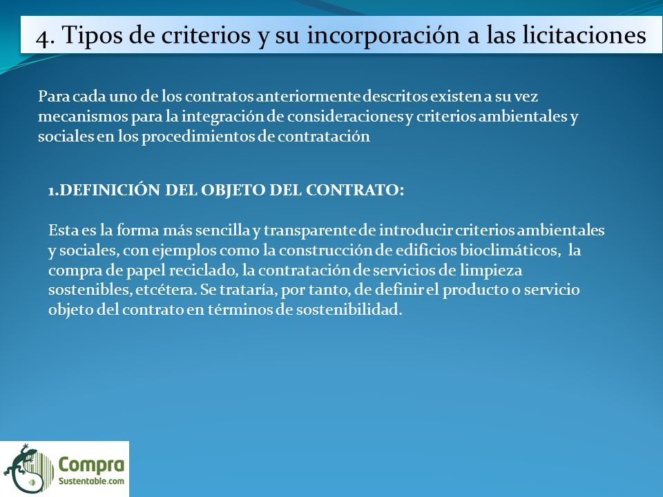 4. Tipos de criterios y su incorporación a las licitaciones