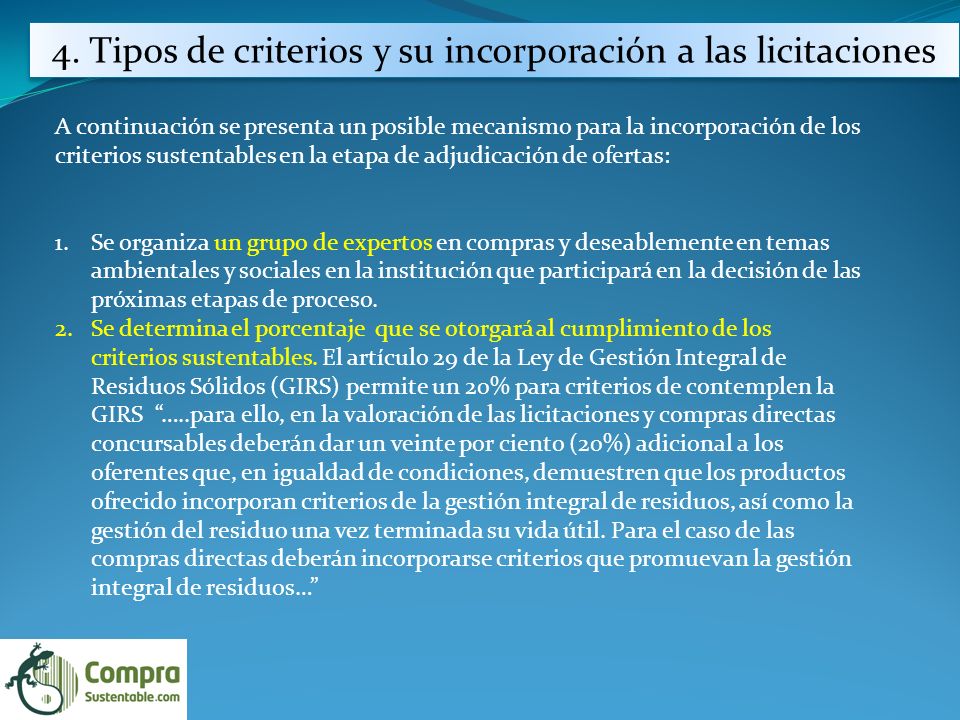 4. Tipos de criterios y su incorporación a las licitaciones