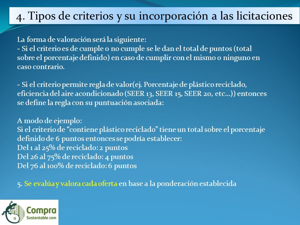 4. Tipos de criterios y su incorporación a las licitaciones